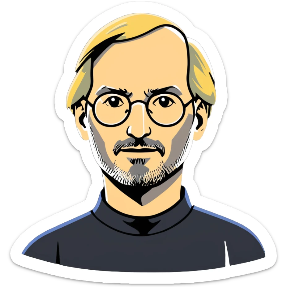 Steve Jobs with blonde hair and a nifty shirt, sticker style sticker
