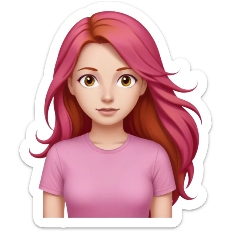  Uma mulher ruiva com olhos castanhos cabelo longo uma camiseta rosa   sticker
