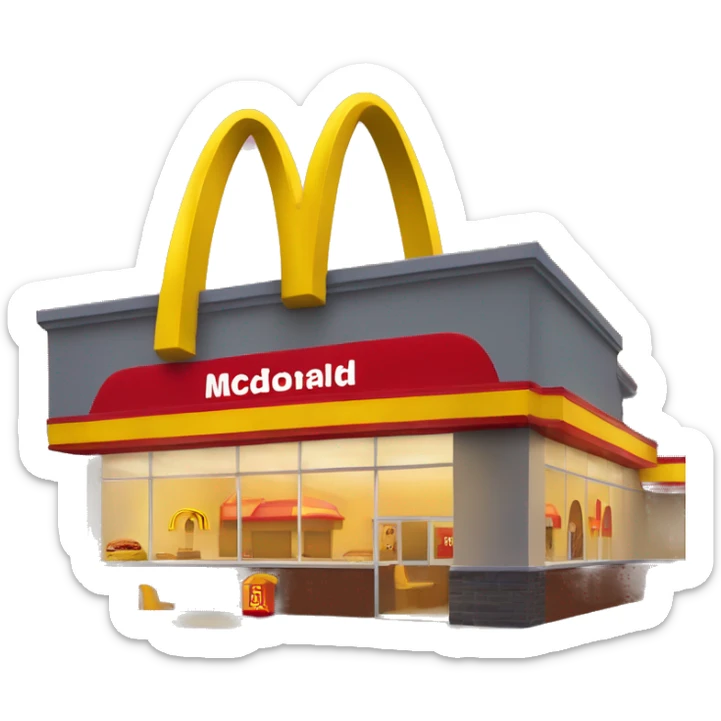 “McDonald’s store with the iconic golden arches, a red and yellow color scheme, and a simple, recognizable design that captures the essence of a fast food restaurant.” sticker