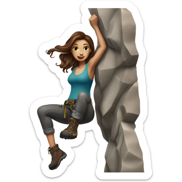 Beautiful tattooed woman long brown hair rock climbing sticker