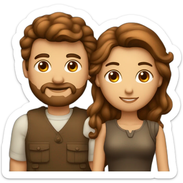 Un couple homme femme avec un homme châtain foncé et une femme avec des cheveux de couleur châtain long sticker