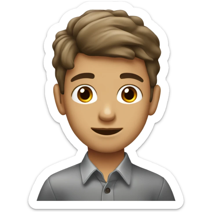 niño de 13 años con pelo cafe y camisa gris y hojos de color cafe sticker