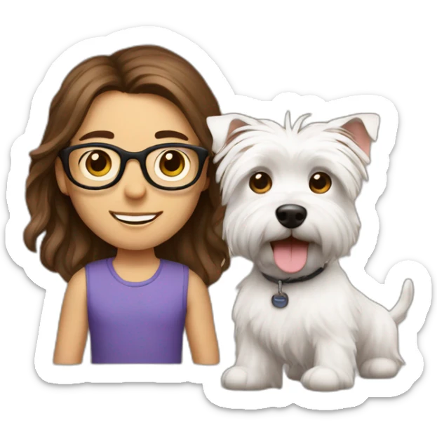 Brown hair man with glasses with westie dog girl sticker