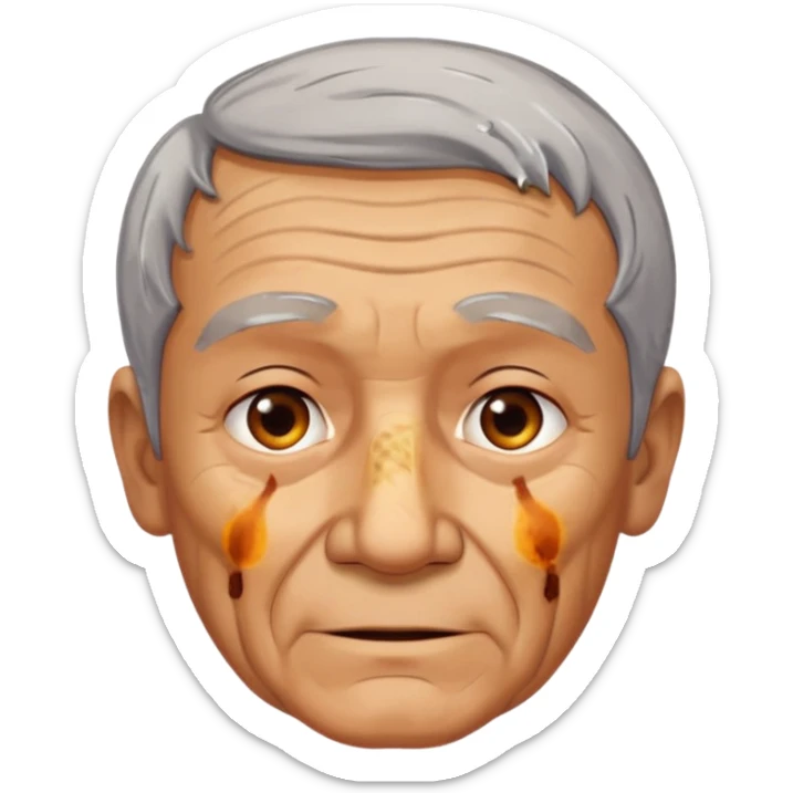 AN OLD MAN FULL OF BURNED MARKS BECAUSE OF COOKING OIL BUT ITS ON HIS BODY NOT FACE sticker