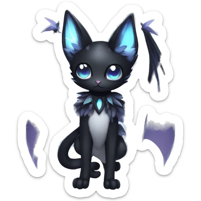 Shiny Shy Cool Black beautiful fantasy Kawaii Ethereal Sona Fakemon-cat-animal with bat-wings-ears Full Body sticker