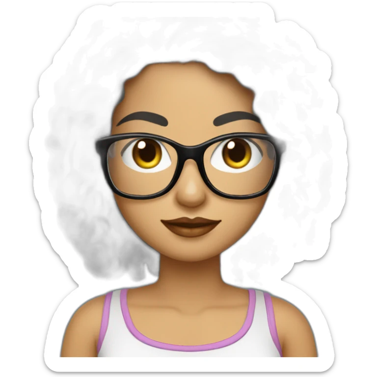 woman peach skin long black hair square glasses on laptop sticker