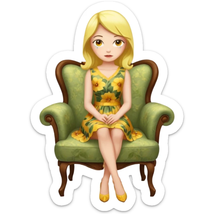 a woman with yellow skin sitting on a chair sticker