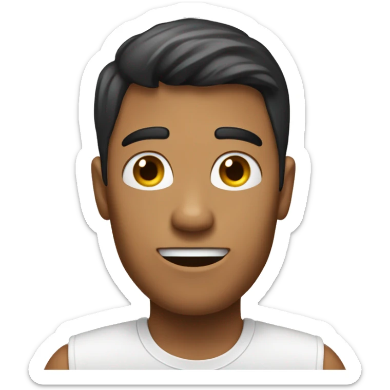 A man with tanned skin and dark hair asking for someone to join him with one hand sticker