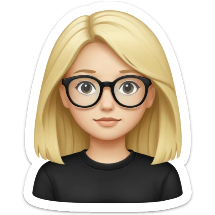 girl with black sweatshirt, blonde hair long , and black glasses  sticker