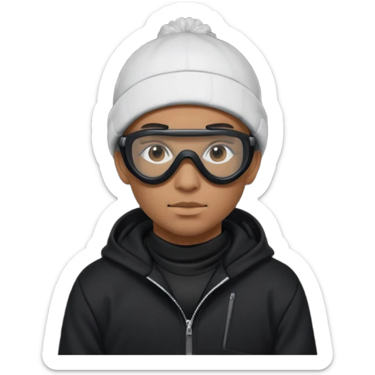 skier with black goggles hoodie and face mask looking stylish like an underground rapper sticker