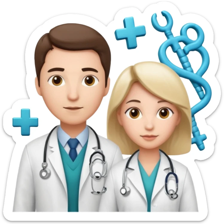 Female doctor and male doctor with medical symbols sticker