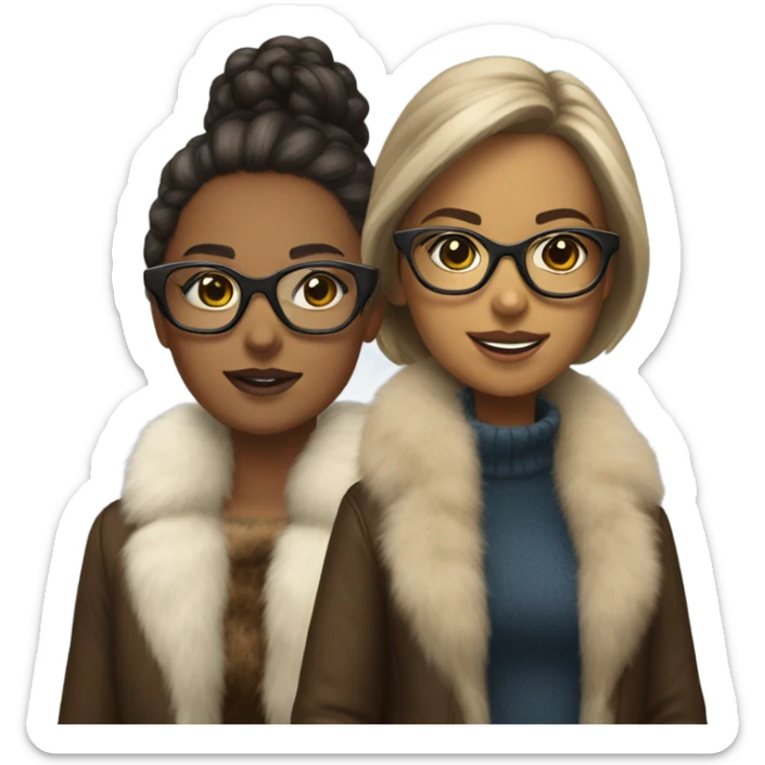 two teenage girls wearing fur coat and glasses glamour sticker