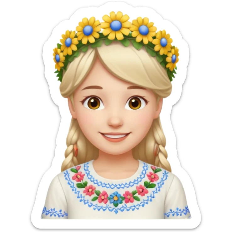 Ukrainian girl in a white embroidered shirt with a flower crown on her head sticker