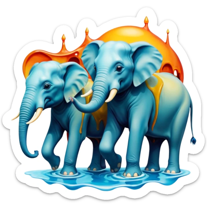 cinematic - surreal elephants from Salvador Dali's paintings in a dreamscape sticker