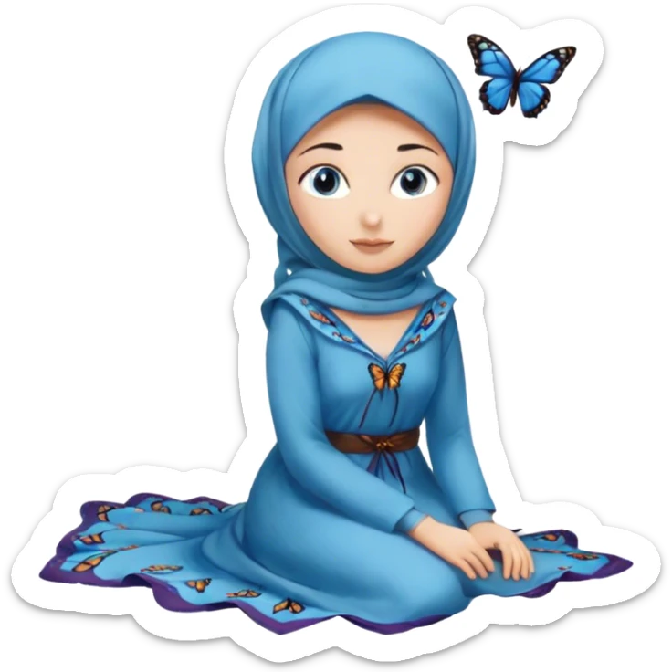 Turkish beautiful finish Konya girl blue eyes with hijab and butterfly dress long tailed on the floor  sticker