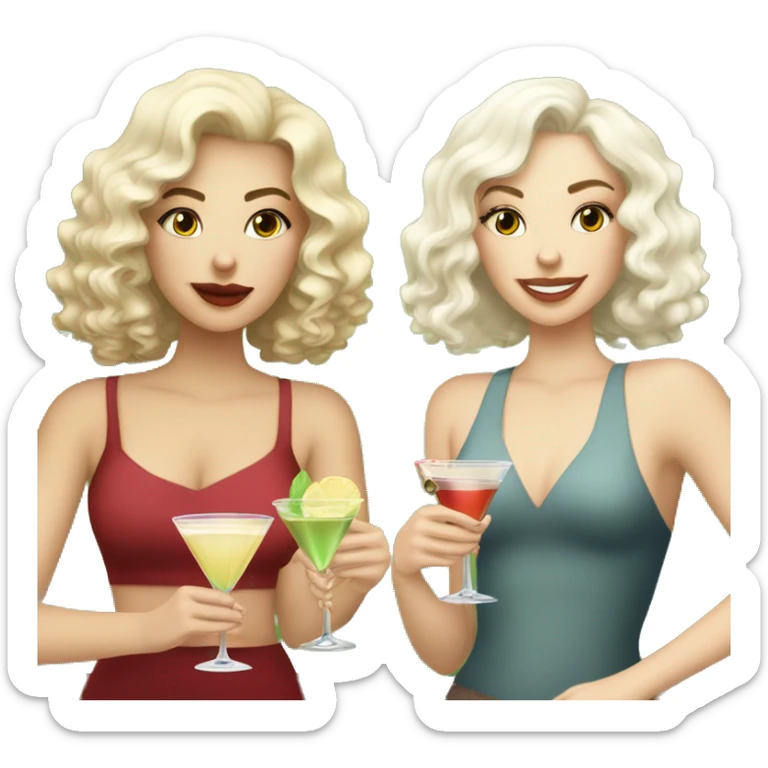 White brunette girl, white blonde curly haired girl, and white blonde straight haired girl all drinking martinis sticker