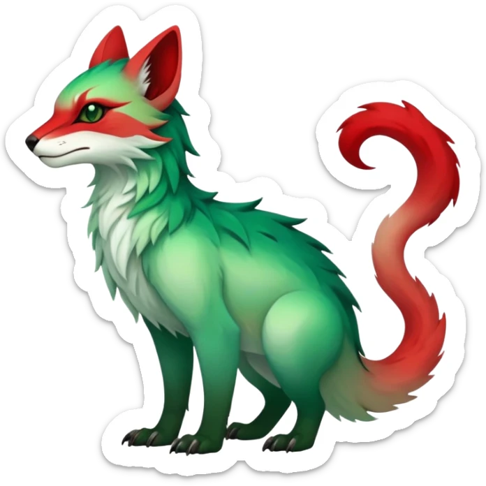 Cool Edgy Green-Red-gradient ethereal badass Fionbri-Vernid-Trico-animal-creature full bodyd sticker