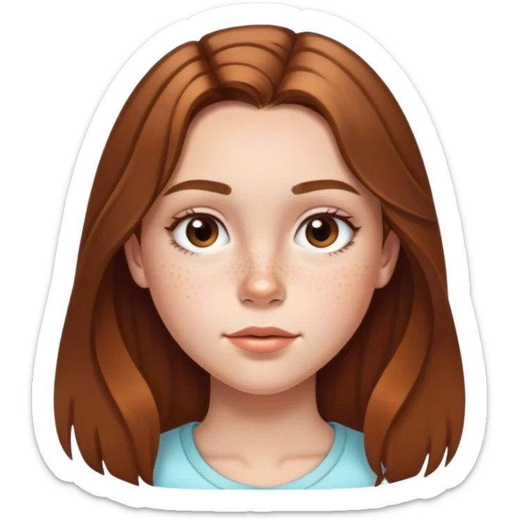 13 year old girl with mid length highlighted brown hair, freckles, big forehead and nice lips sticker