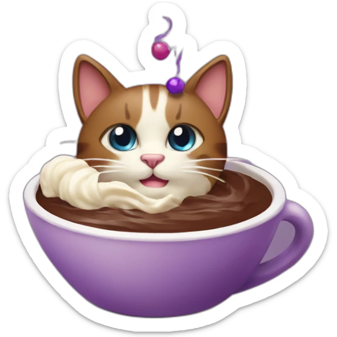 Brown cat as cream brownie dessert in a cup th sht right with purple horn sticker