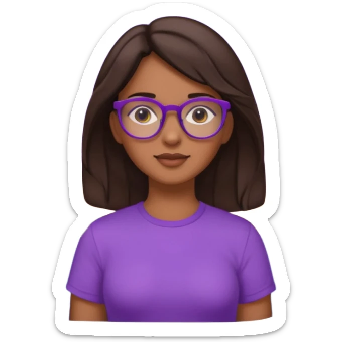 Chica de pelo moreno con gafas, lleva camisa violeta. Piel morena clara. Con Torre de Hércules detrás sticker