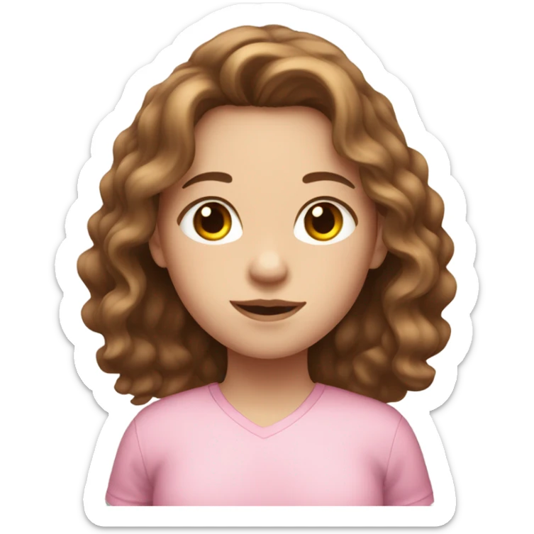 Brown wavy hair pretty white skin pink shirt girl  sticker