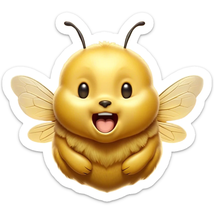 Cinematic Adorable Yawning Bee Portrait Emoji, Head tilted slightly with a dramatic, wide-open yawn, showcasing a tiny, fuzzy body with gently drooping wings and sleepy, half-closed eyes, Simplified yet irresistibly cute features, highly detailed, glowing with a soft, cozy golden glow, high shine, relaxed yet expressive, stylized with a dash of whimsical honey charm, soft glowing outline, capturing the essence of a drowsy bee that appears ready to stretch out for a nap! sticker