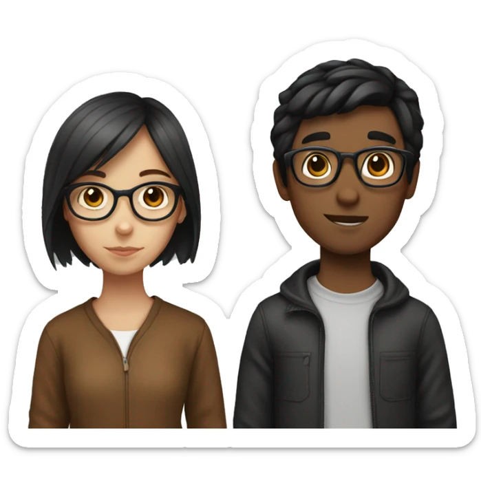 Girl with brown hair, glasses and a boy with black hair without glasses sticker