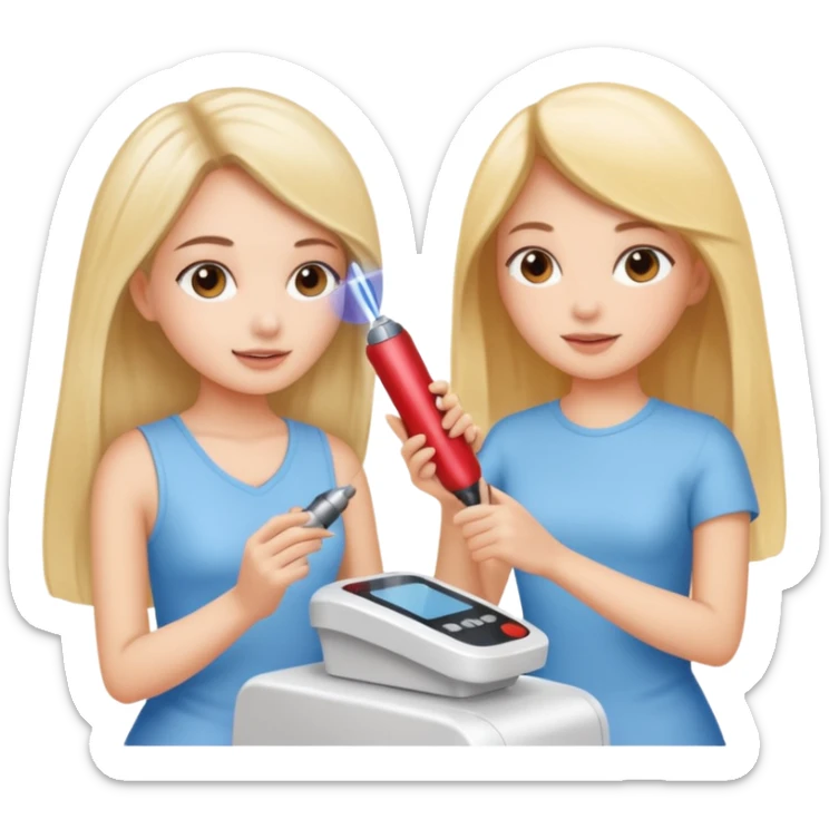 A girl help another girl do laser hair removal treatment sticker