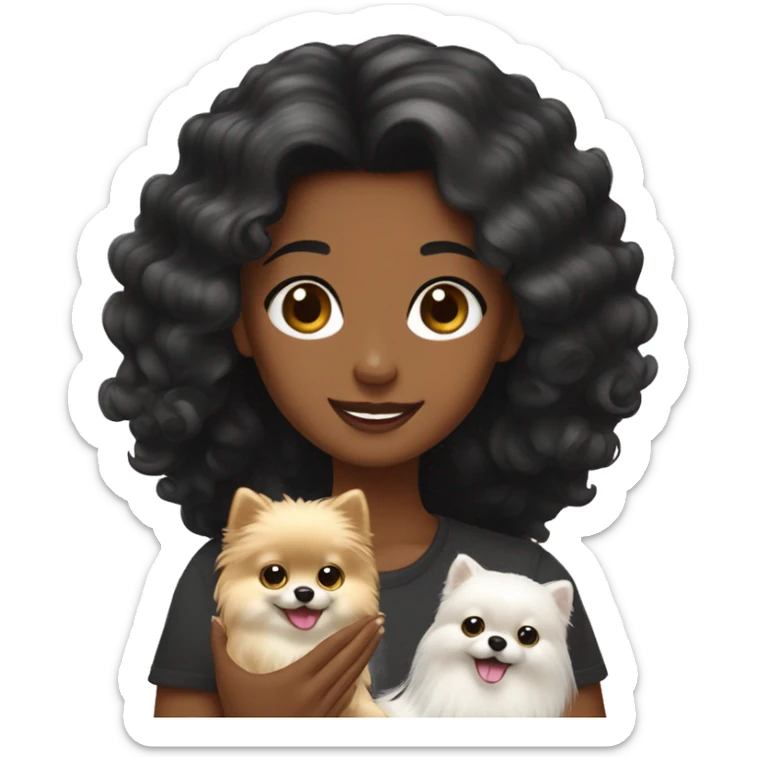 black hair girl petting cream hair pomeranian sticker