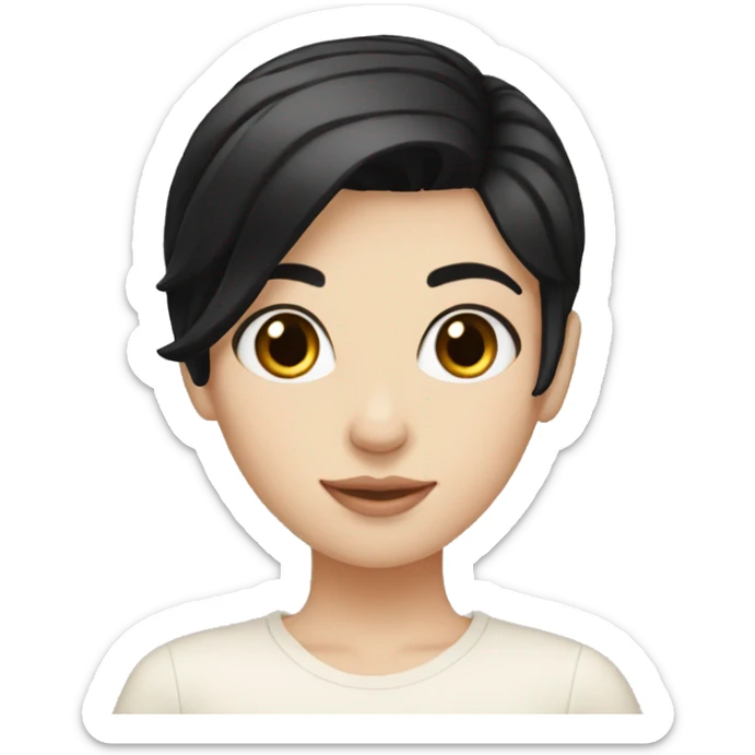 white girl with short black hair with a heart in her hand sticker