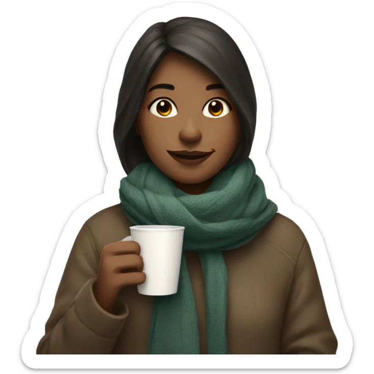Girl with scarf on her shoulder and cup of coffee  sticker