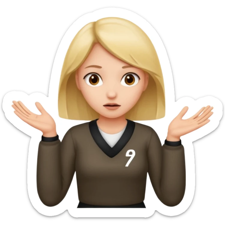 girl shrugging with 6 over one hand and 7 over the other hand sticker