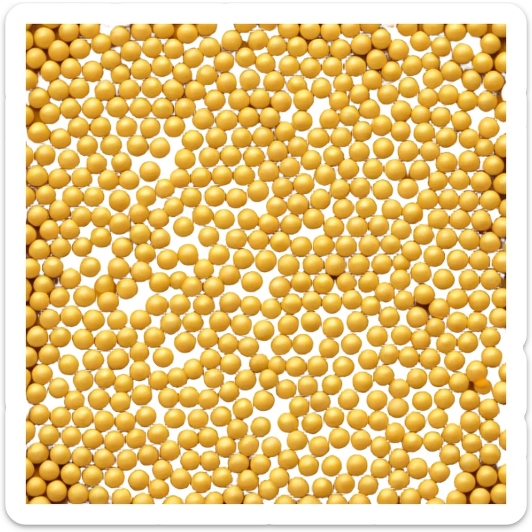 small loosely scattered mound of round mustard seeds in warm golden-yellow tones, each seed smooth tiny spherical with matte finish, varying slightly in shade, organic natural pile, no bowl spoon or extras, soft lighting, subtle shadows, emoji scale sticker