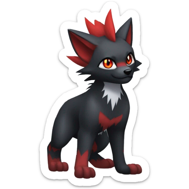 Black Cool Edgy Anthro Litten Zoroark Zorua Fakémon  with White and Red Edgy markings sticker
