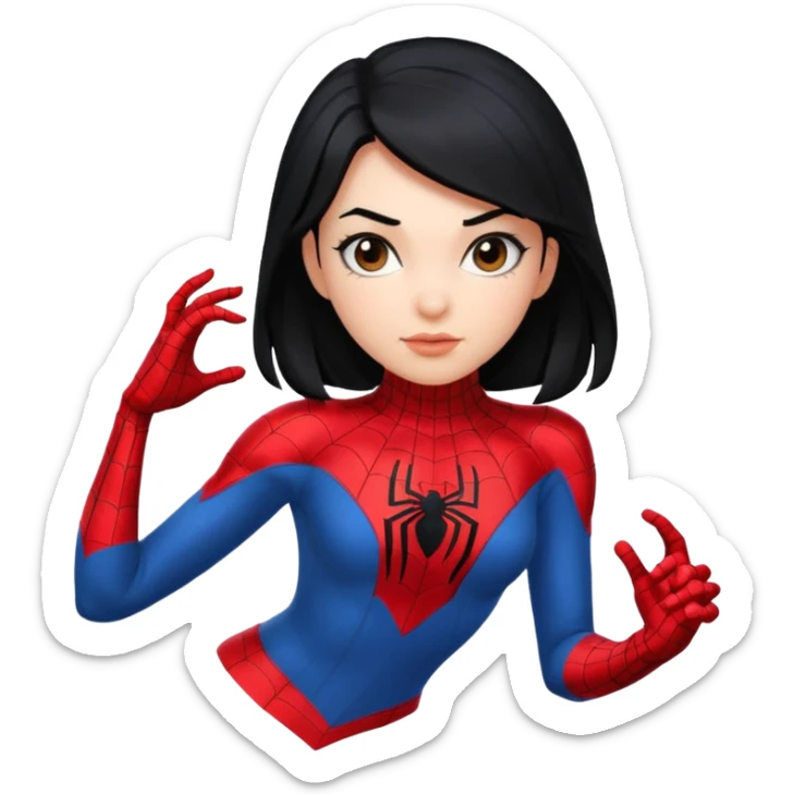 simple emoji of a girl in a Spiderman costume with black hair sticker