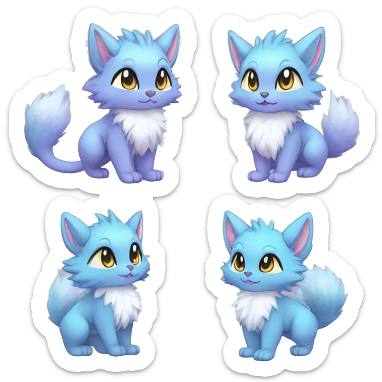 Anthro Scalie Fluffy Cool Cute Magical Shiny Colorful Pastel Sparkle Kemono-style Chibi Fantasy-Animal-Fakémon-Pokémon-Hybrid Fur Sona Aesthetic Full Body sticker