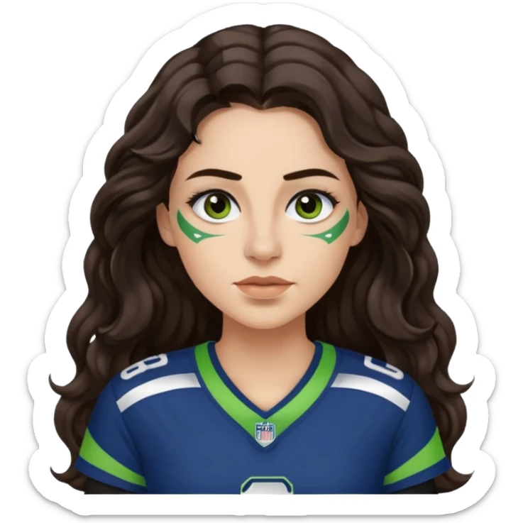 Long wavy Dark brown hair with small nose stud of seahawks fan women sticker