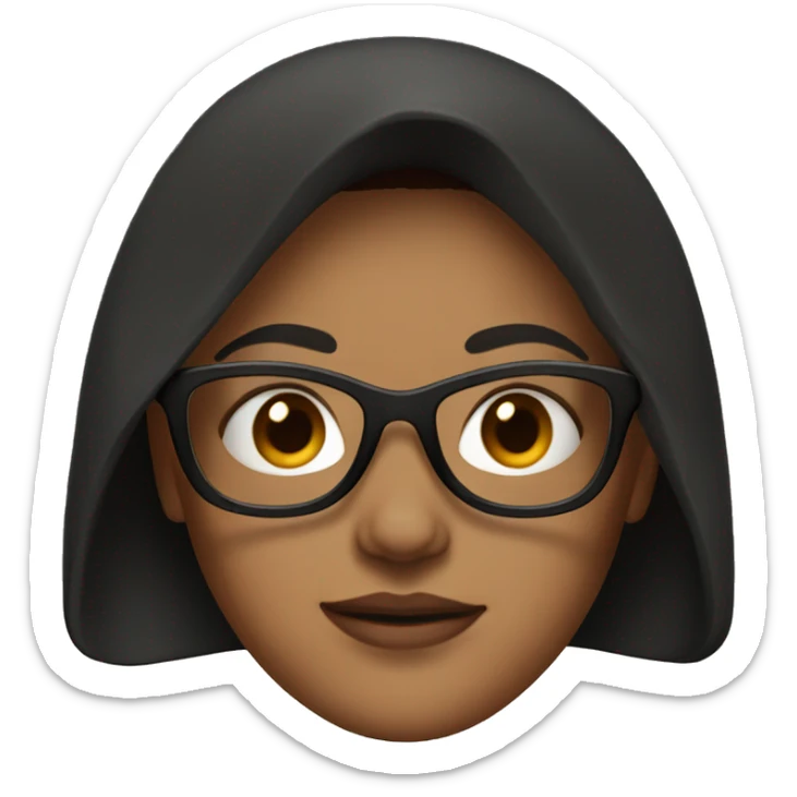 woman with red short hair wearing black glasses and a black hoodie sticker