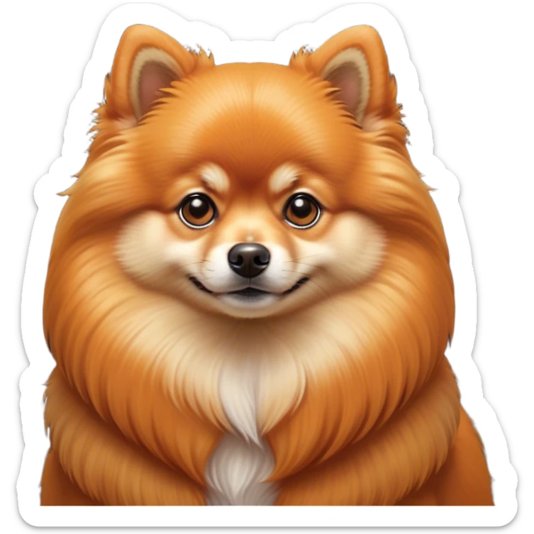 Cinematic Noble Orange Pomeranian Portrait Emoji, Poised and regal, with a compact, fluffy build and a meticulously groomed vibrant orange coat, deep-set soulful brown eyes, Simplified yet sharp and sophisticated features, highly detailed, glowing with a soft, dignified glow, high shine, intelligent and spirited, stylized with an air of elegance, focused and attentive, soft glowing outline, capturing the essence of a watchful and confident companion, so majestic it feels as though it could prance out of the screen with effortless authority! sticker