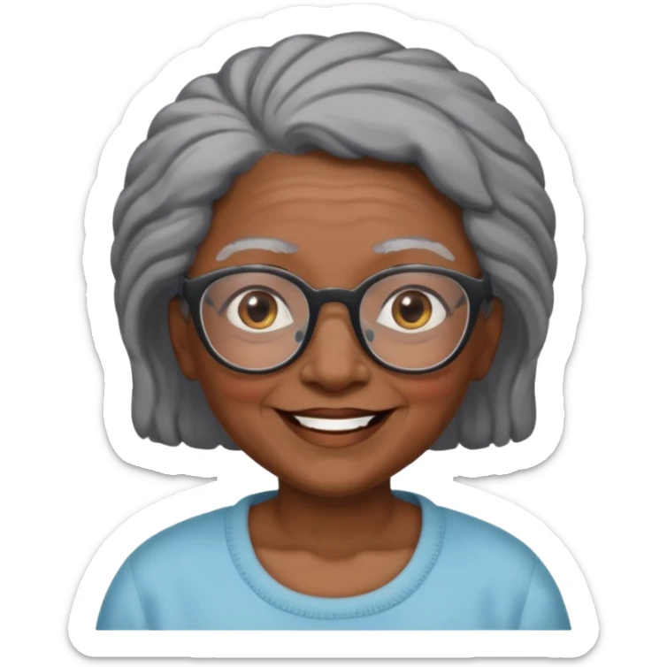 emoji of a black grandma women with black and gray hair with glasses and brown eyebrows sticker