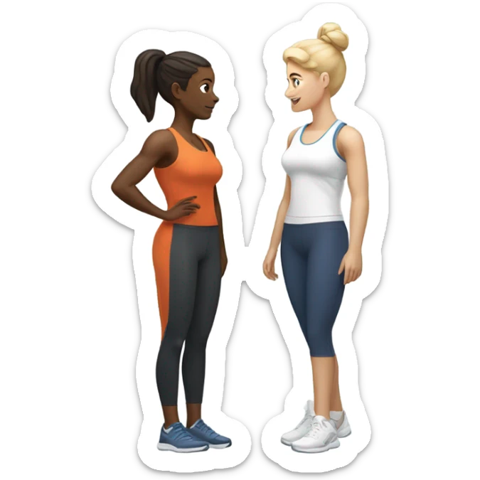 2 white skin woman in sportswear talking to eachother sticker