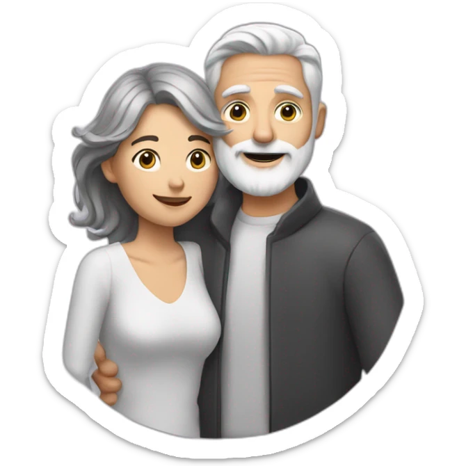 Man with gray hair and white beard hugs woman with dark brown hair sticker