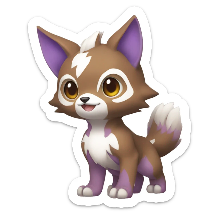 Cute cool brown white purple animal hybrid Fakemon full body sticker