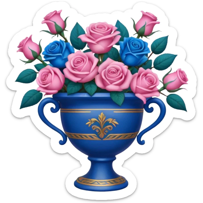 bouquet of blue and pink roses in a grecian urn sticker
