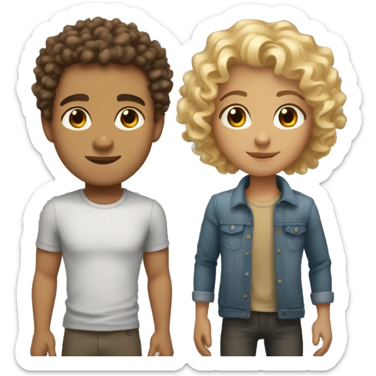 Tan skin curly hair girl with brown hair and brown eyes with a blonde guy with grey eyes sticker
