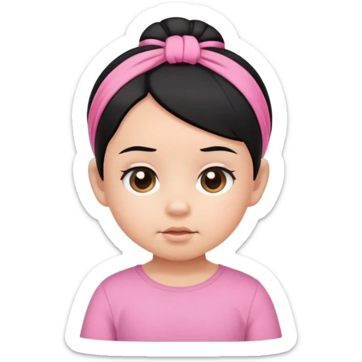 baby black hair tied on both 2 sides, pink shirt sticker