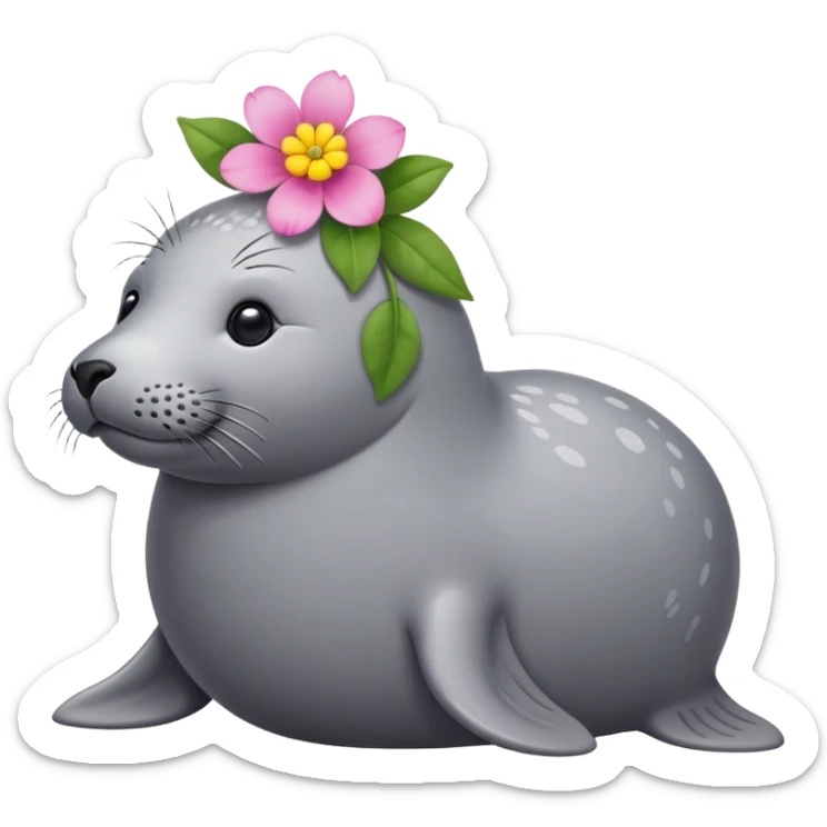 Grey Seal should not be fat on the beach with the flower pin on the head sticker