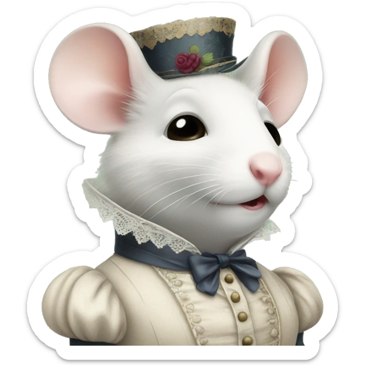 White mouse in Victorian dress sticker