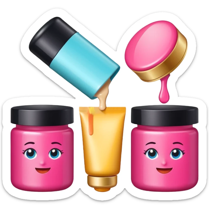 emoji of three beauty products with brand labels and a cursor (selecting a product)
 sticker