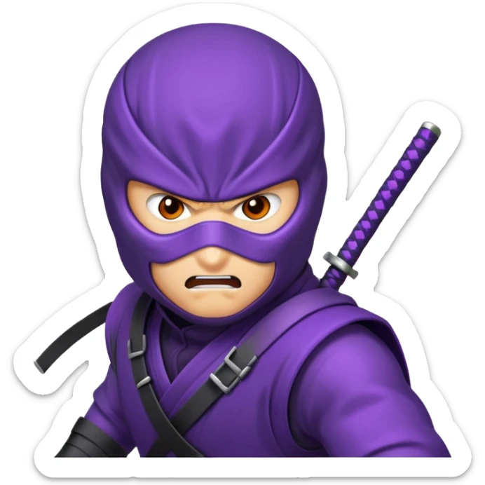 purple ninja with an angry expression, colorful effects above the ninja to show anger sticker